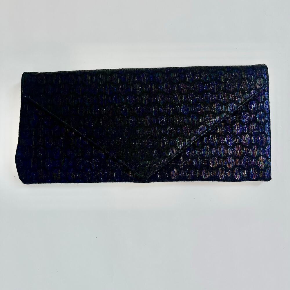 CLUTCH WOMENS LATE 2000'S ENVELOPE IRIDESCENT GLITTER  EVENING COCKTAIL BAG